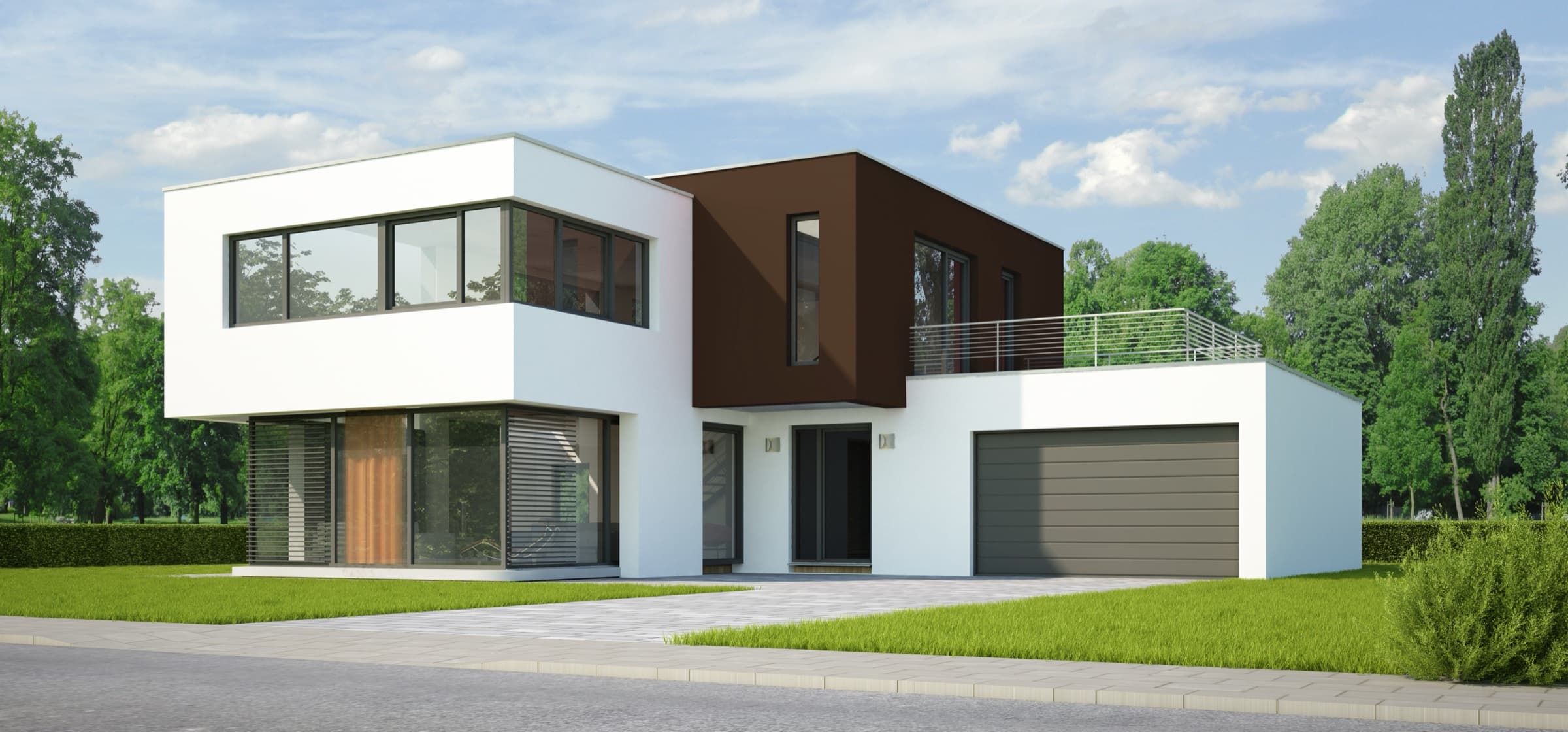 Visualisierung einer modernen Hausfassade im RB Gashi Fahrzeugdesign